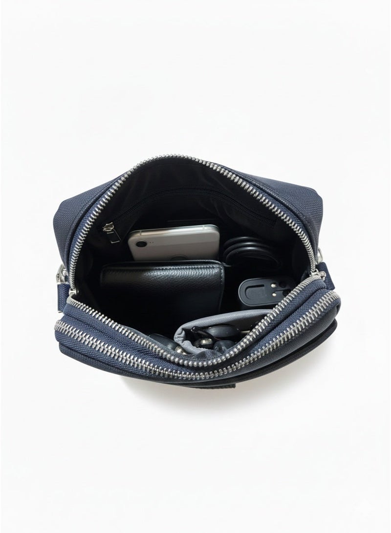 Lacoste Men's Vertical Crossbody Messenger Bag – Navy Blue Windowpane Check - Image 3